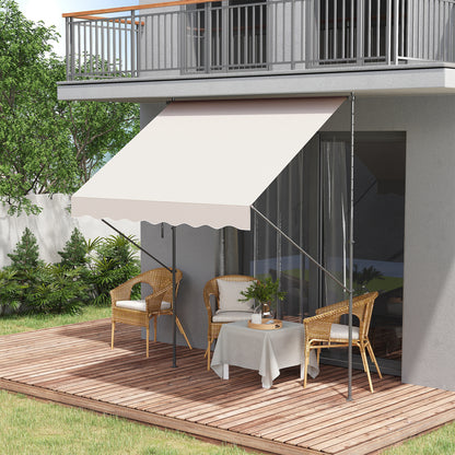 Retractable Manual Awning for Balcony with Adjustable Height Crank and Sun Protection for Terrace Garden Cream