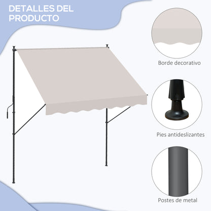 Retractable Manual Awning for Balcony with Adjustable Height Crank and Sun Protection for Terrace Garden Cream