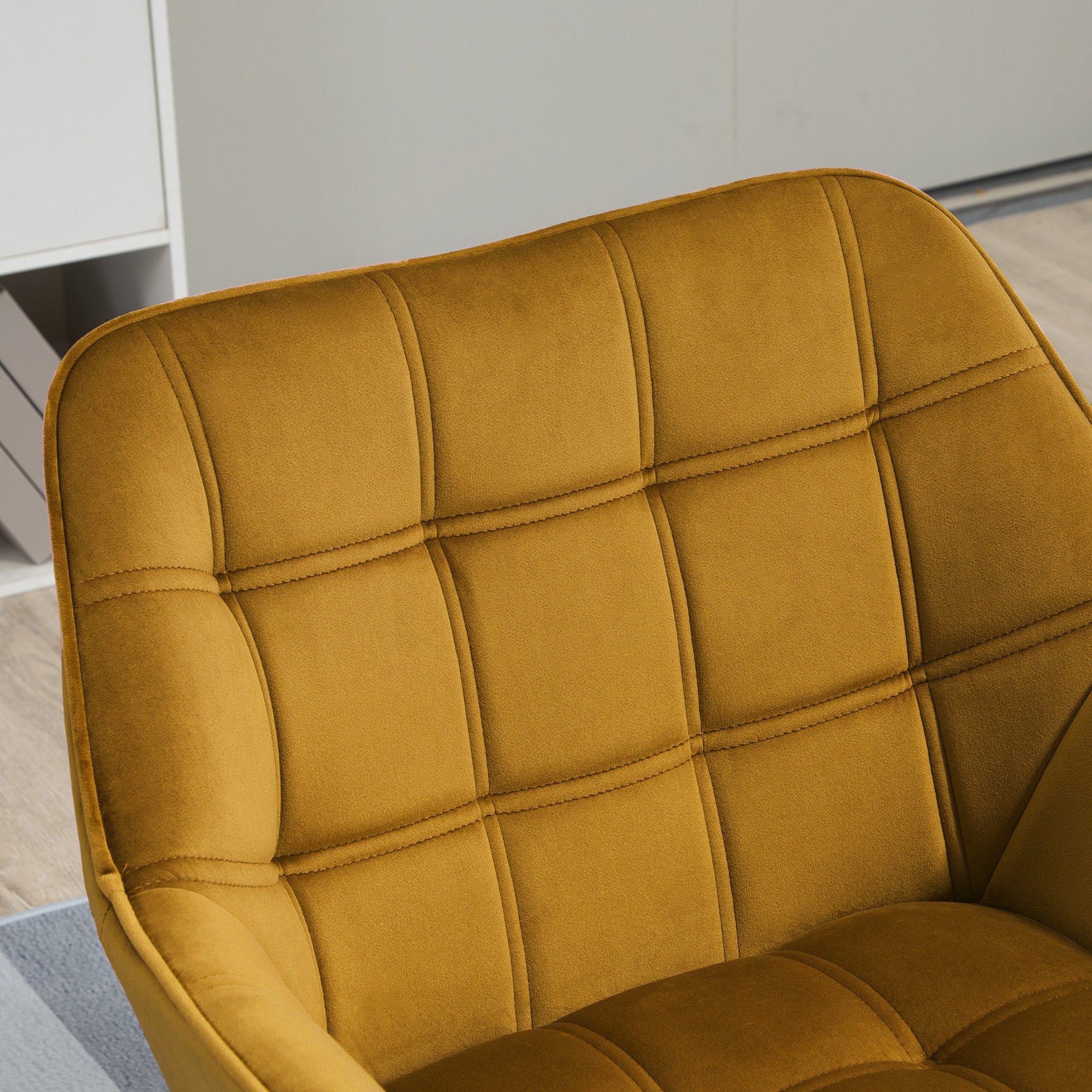 Armchair Living Room Wing Chair Lounge Chair Recliner with Rubberwood Legs, Reading Chair with Velvet Look, Upholstered Chair for Bedroom, Scandinavian, Yellow