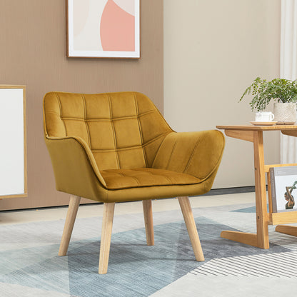 Armchair Living Room Wing Chair Lounge Chair Recliner with Rubberwood Legs, Reading Chair with Velvet Look, Upholstered Chair for Bedroom, Scandinavian, Yellow