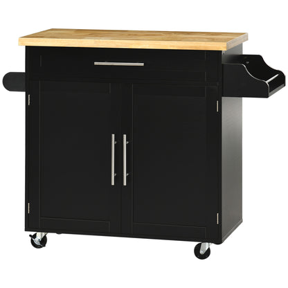 Kitchen Island Kitchen Cart on Wheels with Worktop, Serving Trolley with Drawer, Spice Rack, Towel Holder, Kitchen Trolley for Kitchen, Dining Room Black 109 x 40 x 89 cm