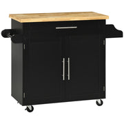 Kitchen Island Kitchen Cart on Wheels with Worktop, Serving Trolley with Drawer, Spice Rack, Towel Holder, Kitchen Trolley for Kitchen, Dining Room Black 109 x 40 x 89 cm