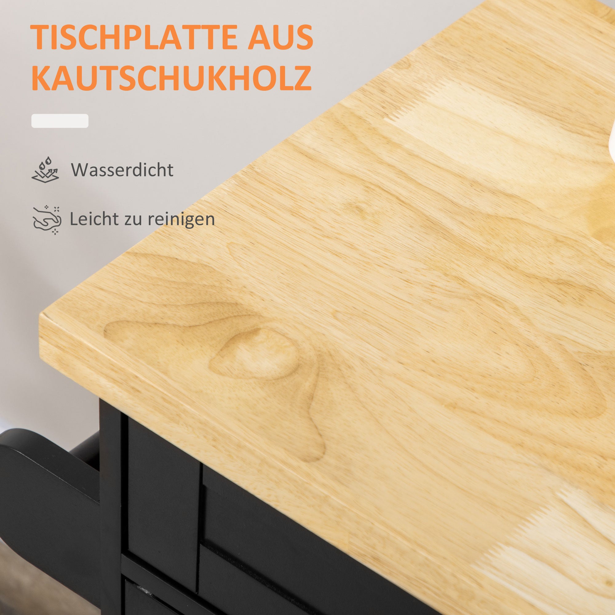 Kitchen Island Kitchen Cart on Wheels with Worktop, Serving Trolley with Drawer, Spice Rack, Towel Holder, Kitchen Trolley for Kitchen, Dining Room Black 109 x 40 x 89 cm