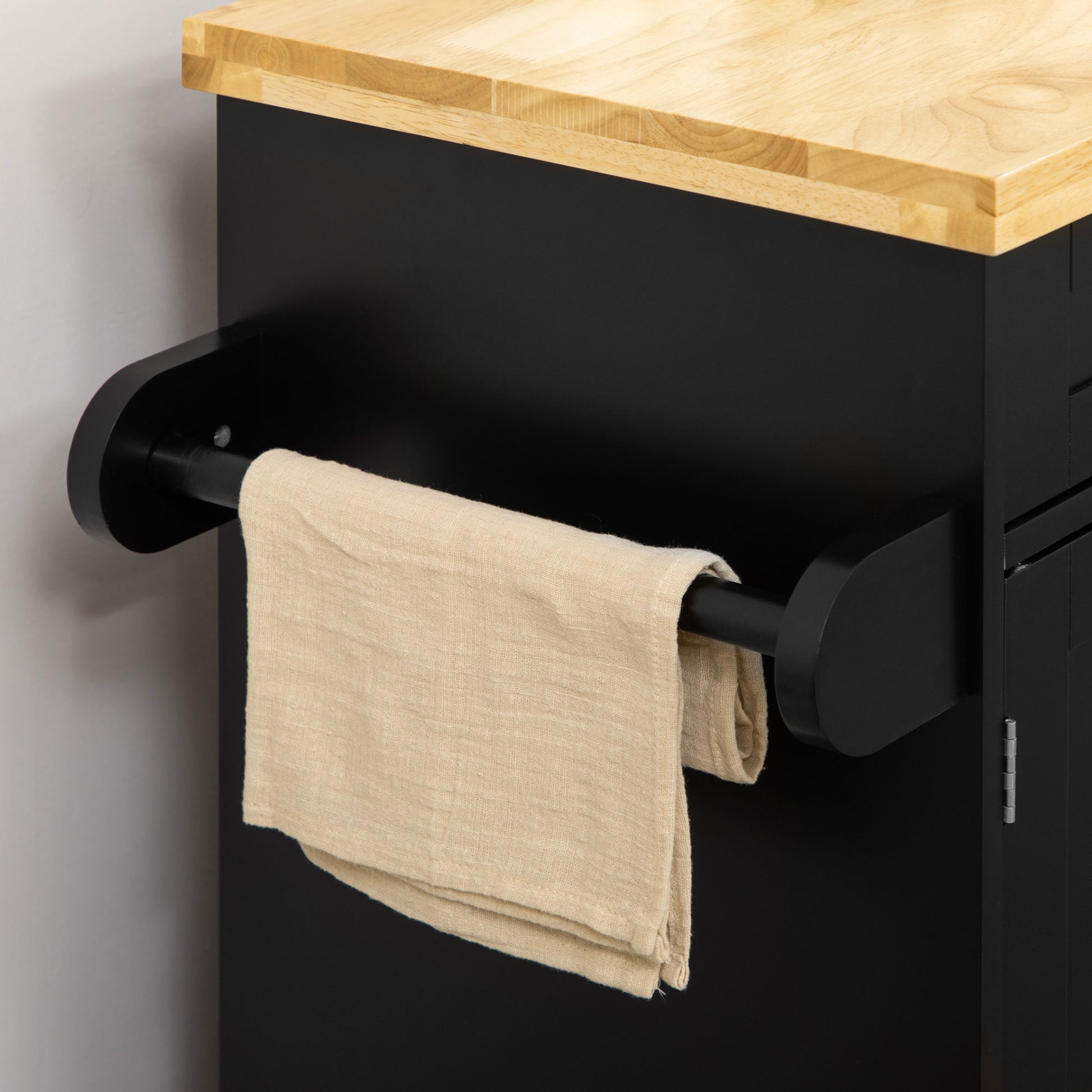 Kitchen Island Kitchen Cart on Wheels with Worktop, Serving Trolley with Drawer, Spice Rack, Towel Holder, Kitchen Trolley for Kitchen, Dining Room Black 109 x 40 x 89 cm