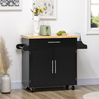 Kitchen Island Kitchen Cart on Wheels with Worktop, Serving Trolley with Drawer, Spice Rack, Towel Holder, Kitchen Trolley for Kitchen, Dining Room Black 109 x 40 x 89 cm