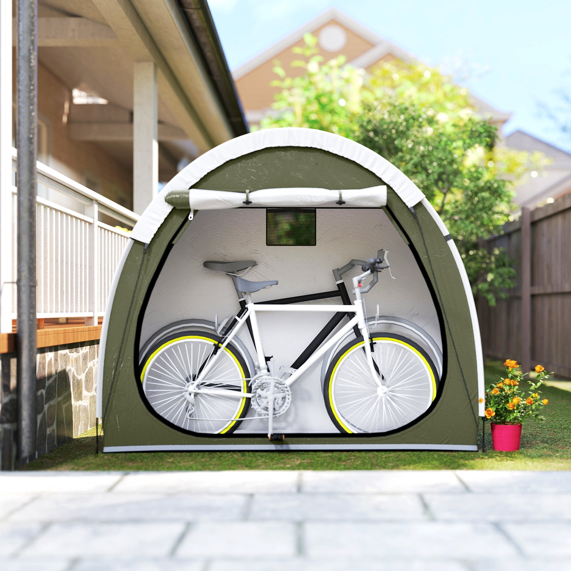 Portable Bike Tent for 2 Bikes – Ventilated, Zipper Door, UPF50+, Waterproof 210D Oxford Bike Shelter (200 x 80 x 170 cm / 78.7" x 31.5" x 66.9")