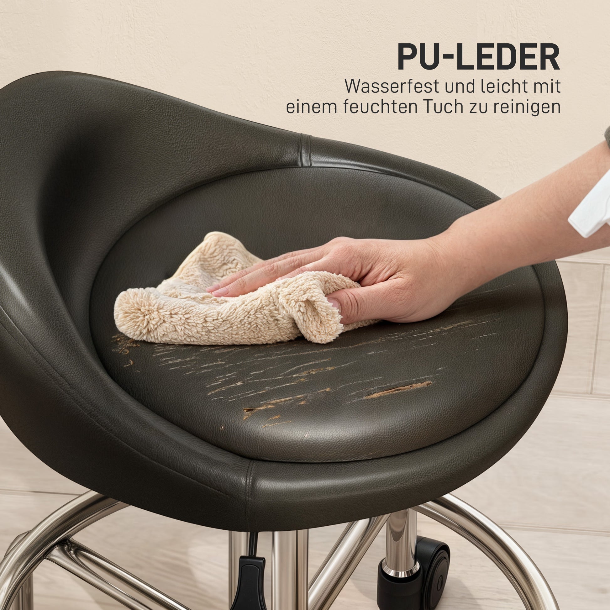 Adjustable Rolling Stool with Backrest Swivel Stool 59-75 cm Work Stool 360° Rotatable Stool Office Stool for Office Salon Massage Spa Black