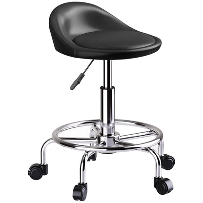 Adjustable Rolling Stool with Backrest Swivel Stool 59-75 cm Work Stool 360° Rotatable Stool Office Stool for Office Salon Massage Spa Black