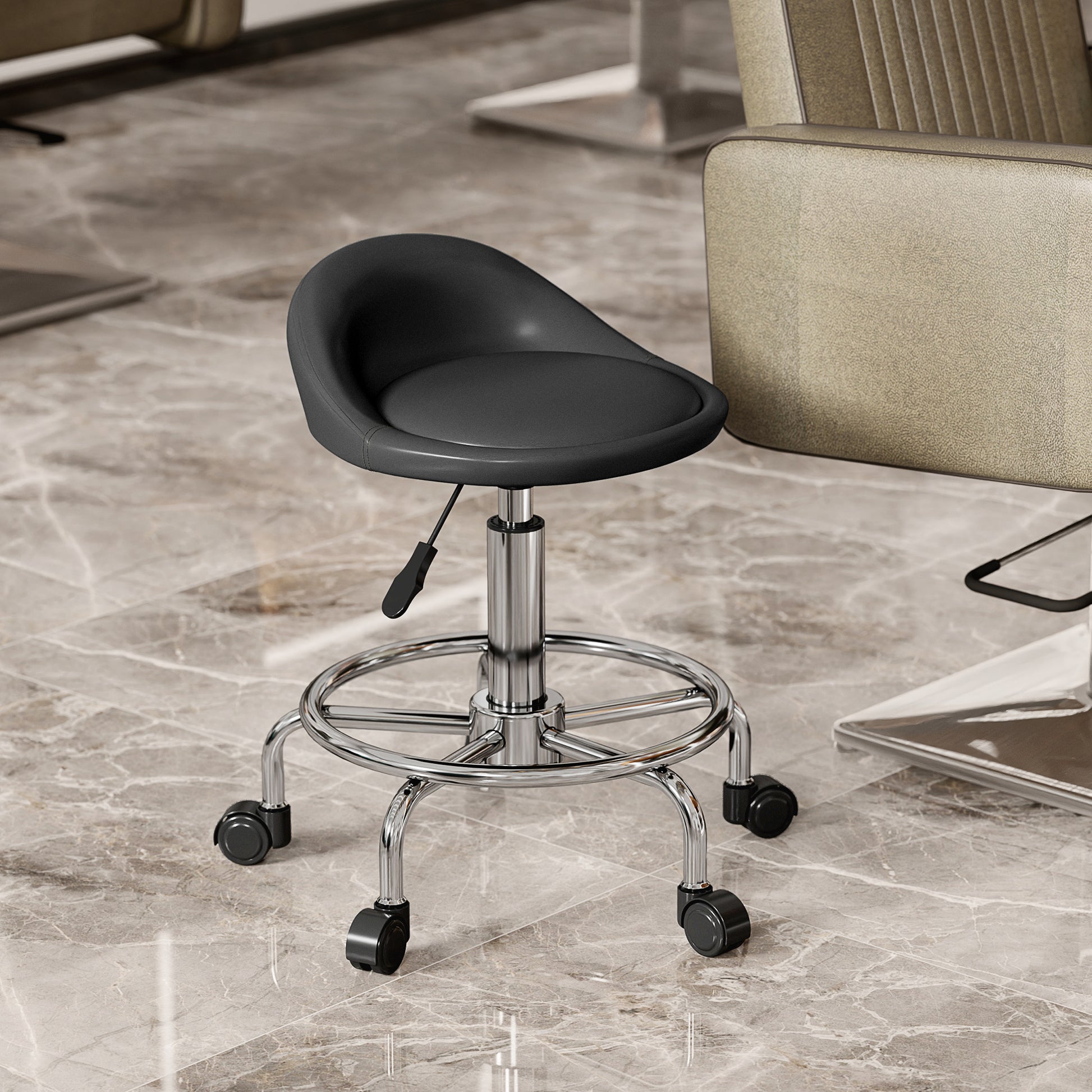 Adjustable Rolling Stool with Backrest Swivel Stool 59-75 cm Work Stool 360° Rotatable Stool Office Stool for Office Salon Massage Spa Black