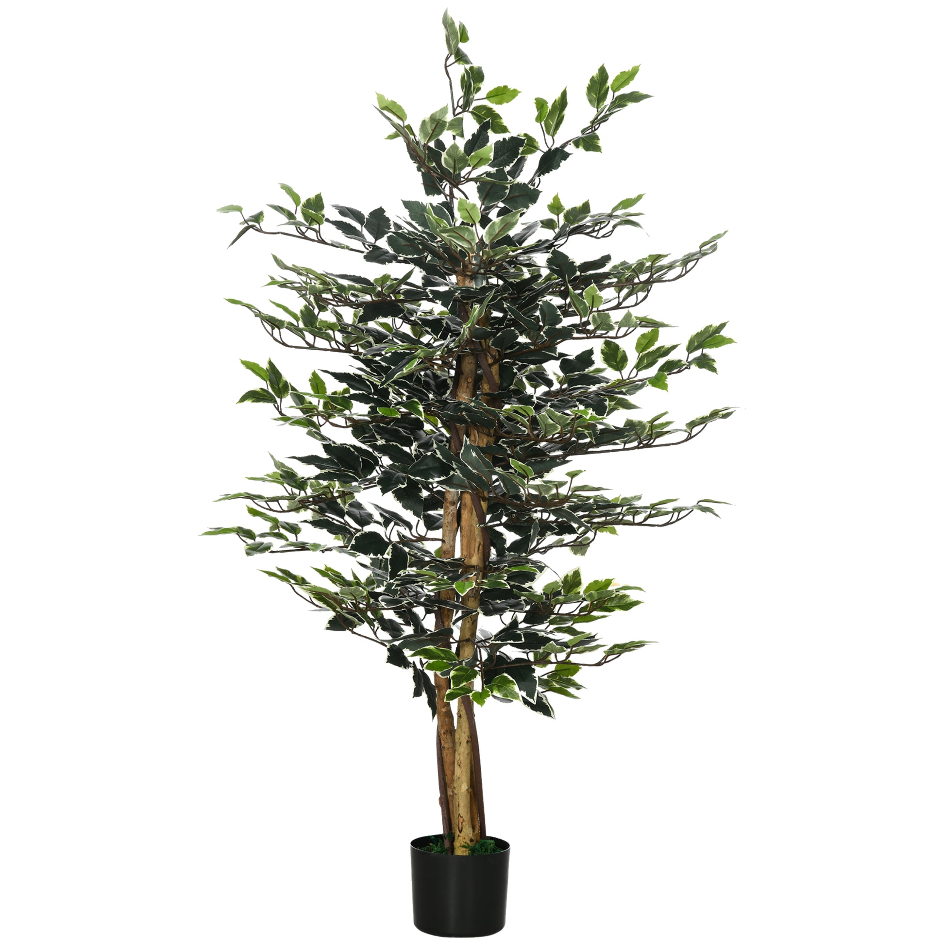 Artificial Ficus with Trunks 130 cm Artificial Plant with Pots and 702 Realistic Leaves for Home Decoration Living Room Bedroom Ø15x130 cm Green