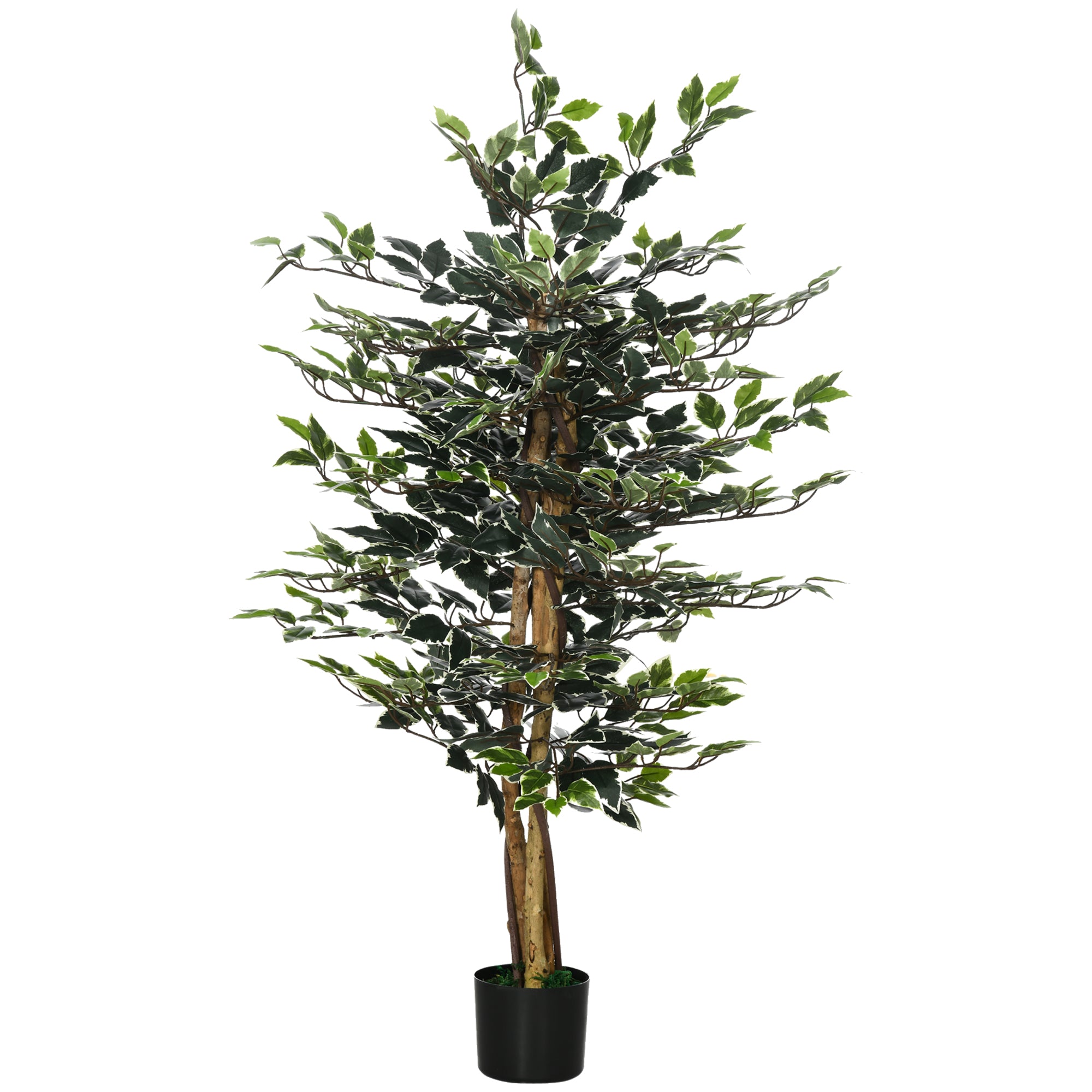 Artificial Ficus with Trunks 130 cm Artificial Plant with Pots and 702 Realistic Leaves for Home Decoration Living Room Bedroom Ø15x130 cm Green