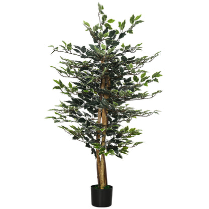 Artificial Ficus with Trunks 130 cm Artificial Plant with Pots and 702 Realistic Leaves for Home Decoration Living Room Bedroom Ø15x130 cm Green