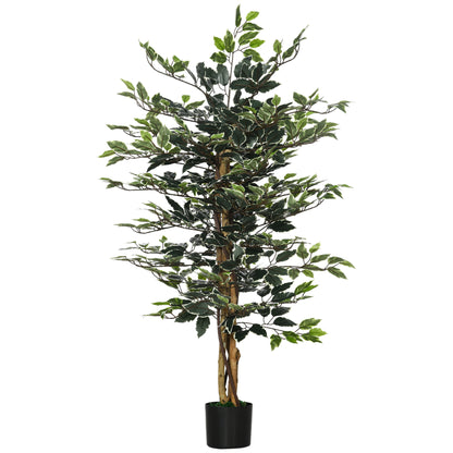 Artificial Ficus with Trunks 130 cm Artificial Plant with Pots and 702 Realistic Leaves for Home Decoration Living Room Bedroom Ø15x130 cm Green