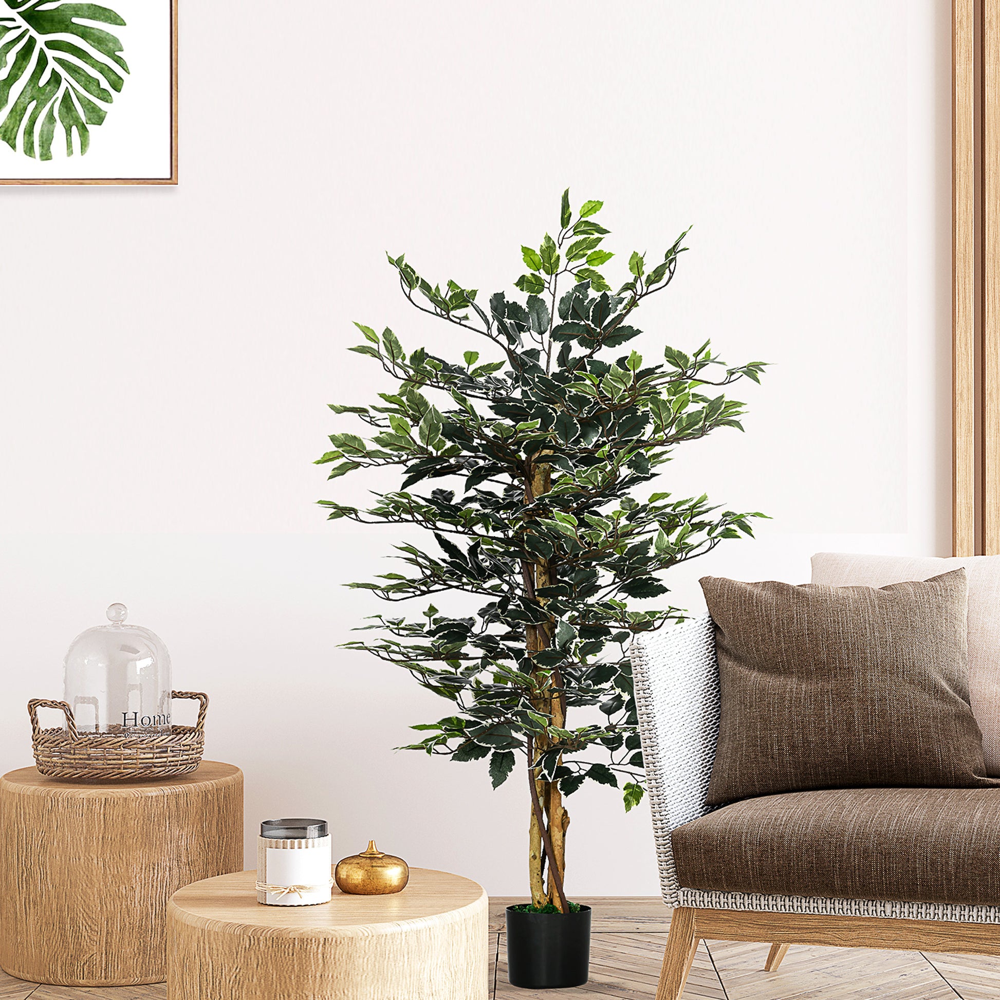 Artificial Ficus with Trunks 130 cm Artificial Plant with Pots and 702 Realistic Leaves for Home Decoration Living Room Bedroom Ø15x130 cm Green