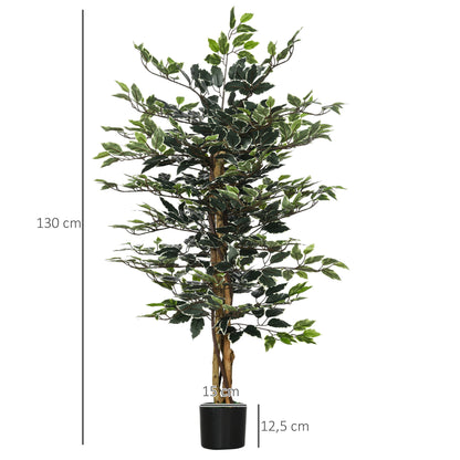 Artificial Ficus with Trunks 130 cm Artificial Plant with Pots and 702 Realistic Leaves for Home Decoration Living Room Bedroom Ø15x130 cm Green