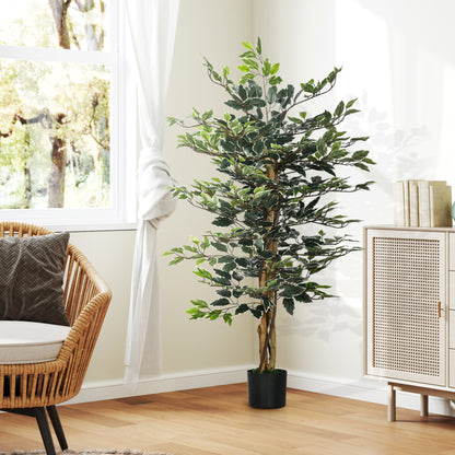 Artificial Ficus with Trunks 130 cm Artificial Plant with Pots and 702 Realistic Leaves for Home Decoration Living Room Bedroom Ø15x130 cm Green