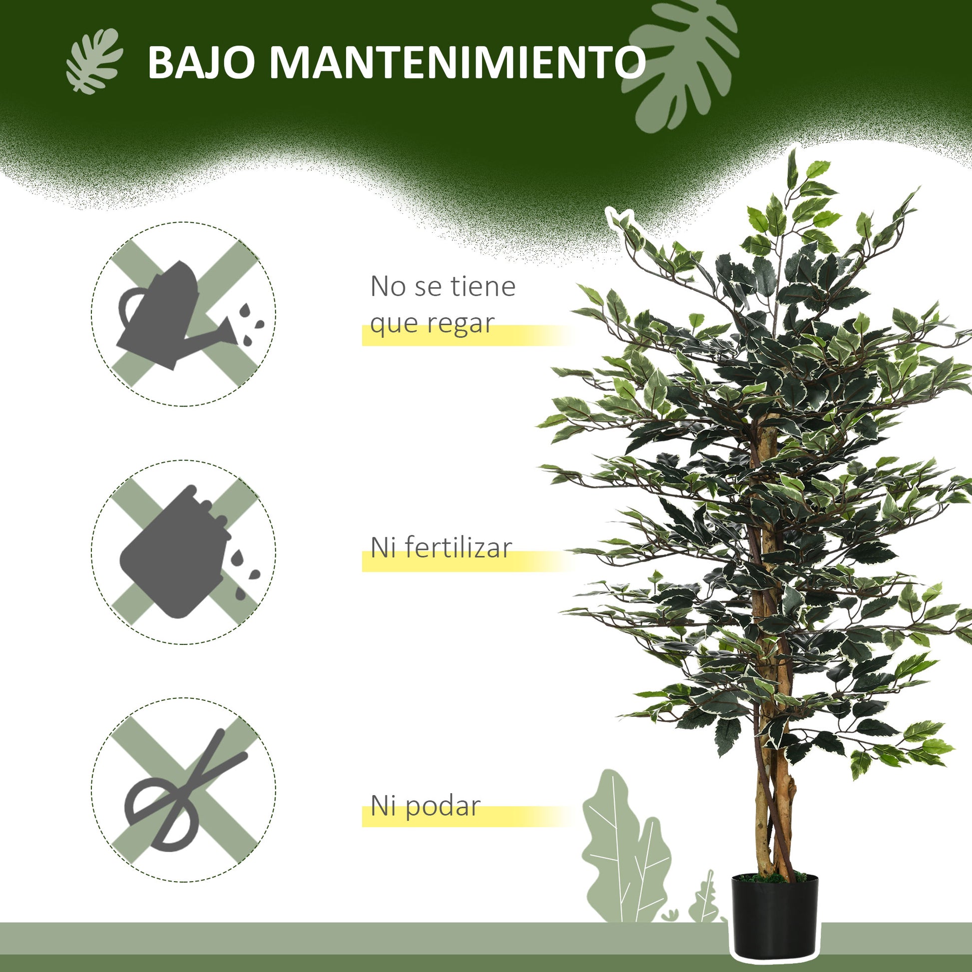 Artificial Ficus with Trunks 130 cm Artificial Plant with Pots and 702 Realistic Leaves for Home Decoration Living Room Bedroom Ø15x130 cm Green