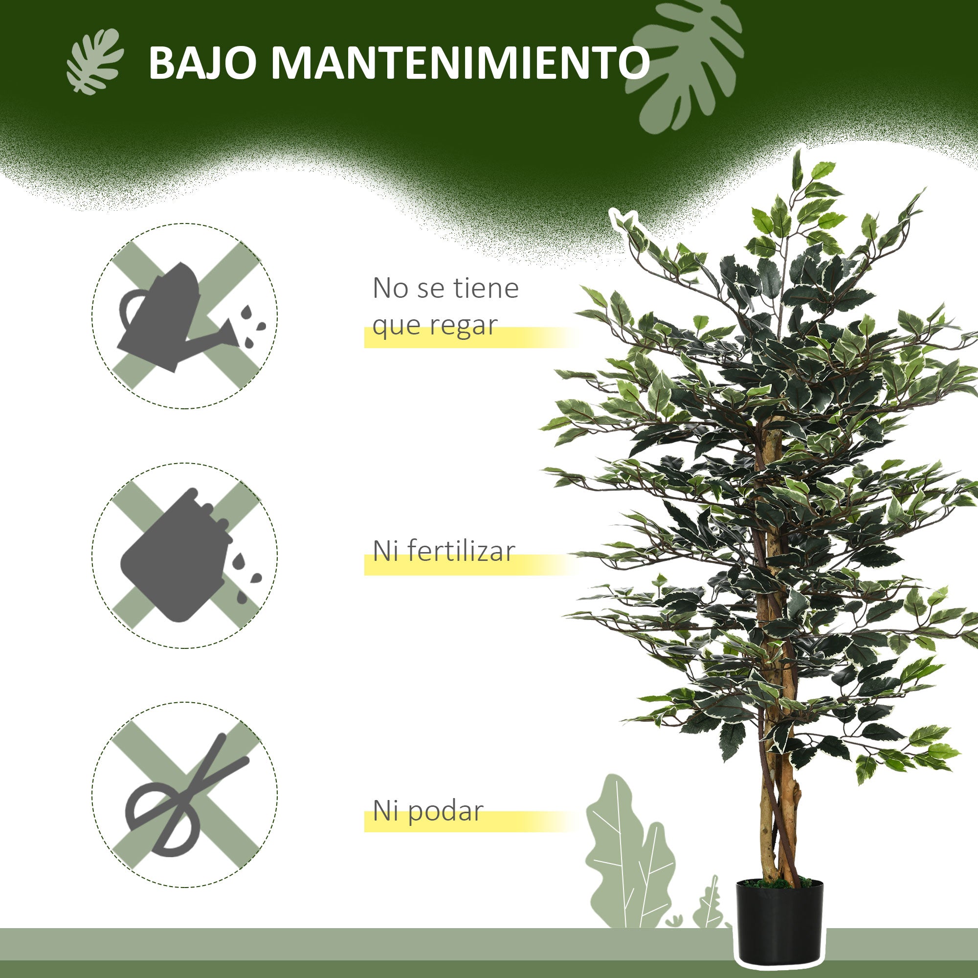 Artificial Ficus with Trunks 130 cm Artificial Plant with Pots and 702 Realistic Leaves for Home Decoration Living Room Bedroom Ø15x130 cm Green