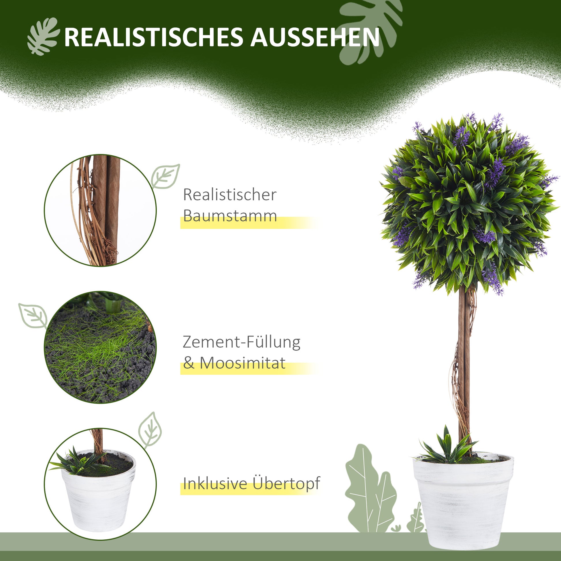Artificial Lavender 2-Piece Set Large 60 cm Plant, Artificial Plants in Pot, Plastic Flower Realistic for Living Room Bedroom Office Garden Modern Decor