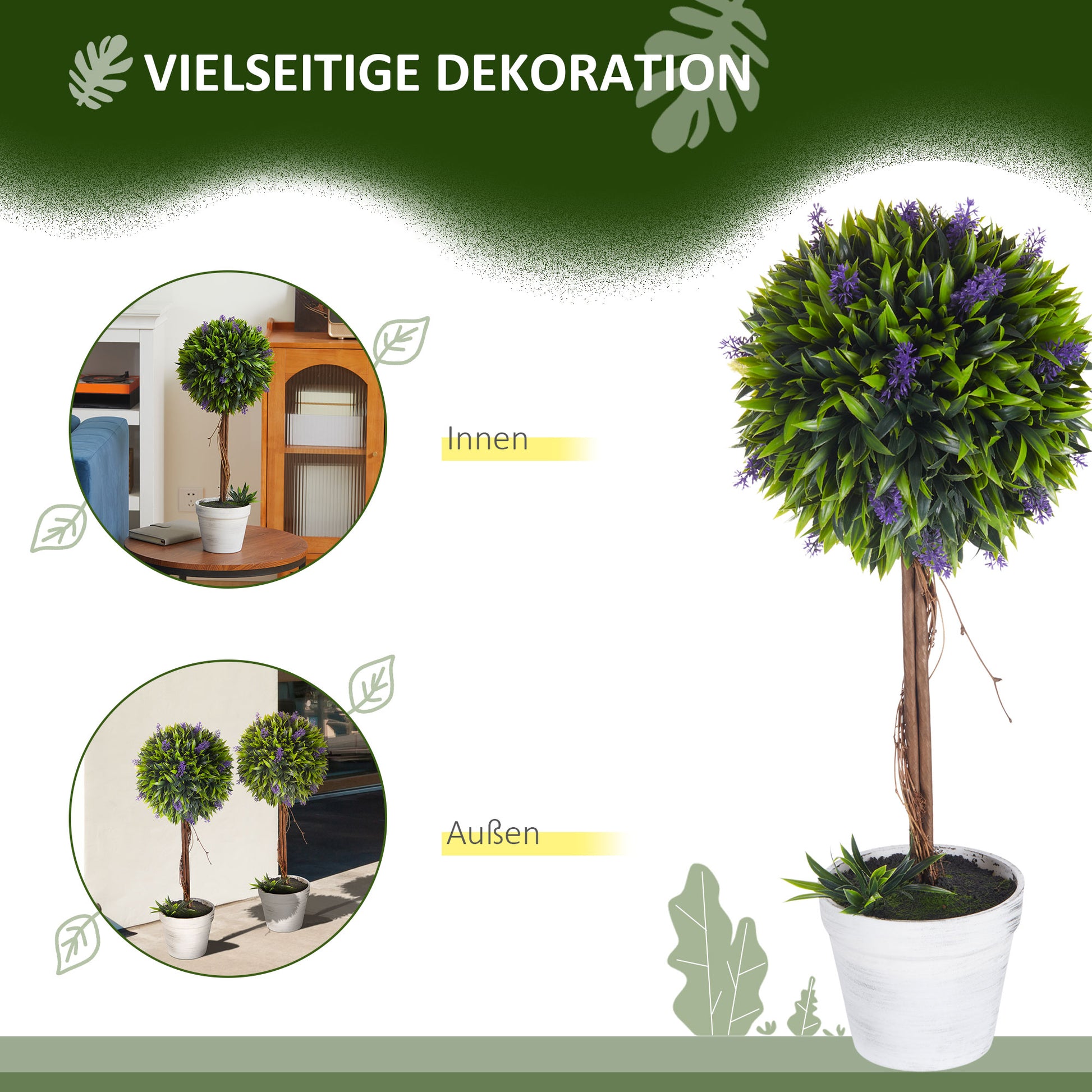 Artificial Lavender 2-Piece Set Large 60 cm Plant, Artificial Plants in Pot, Plastic Flower Realistic for Living Room Bedroom Office Garden Modern Decor
