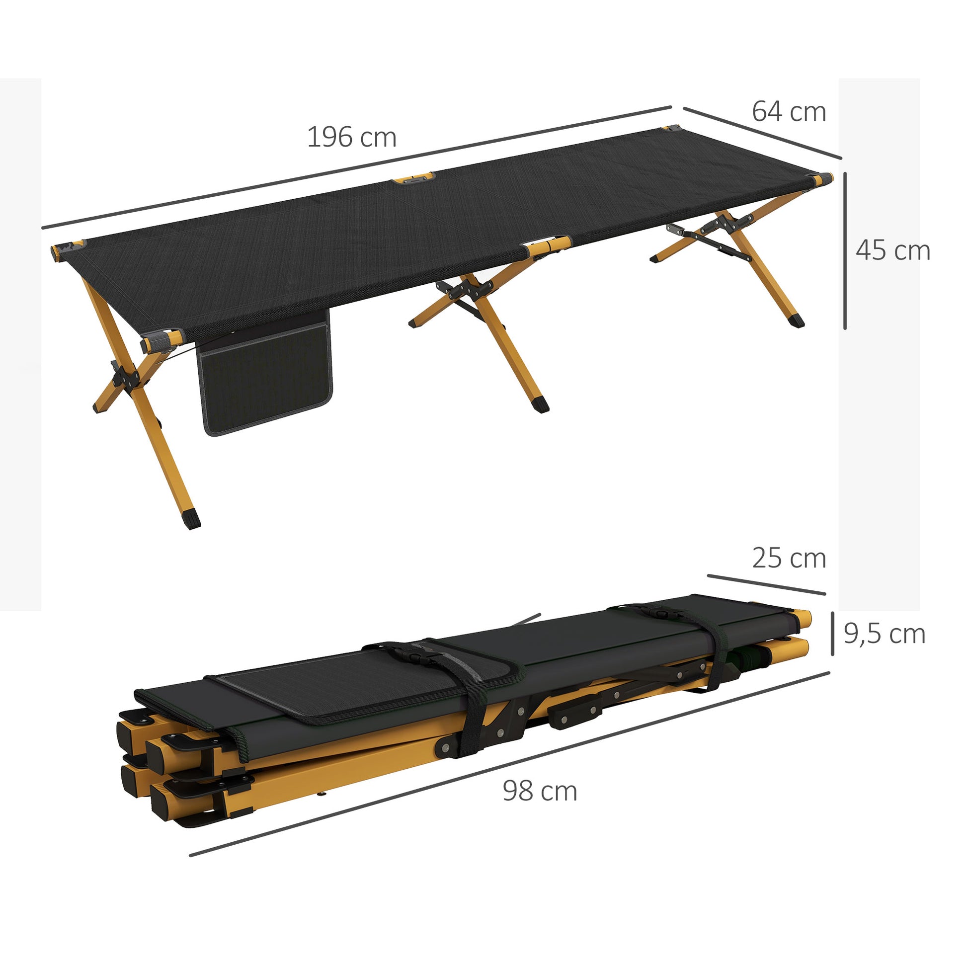 Sun Lounger, Garden Lounger, Foldable Sunbed with Side Pocket, Relaxing Lounger, for Garden, Balcony, Oxford, Black, 196 x 64 x 45 cm