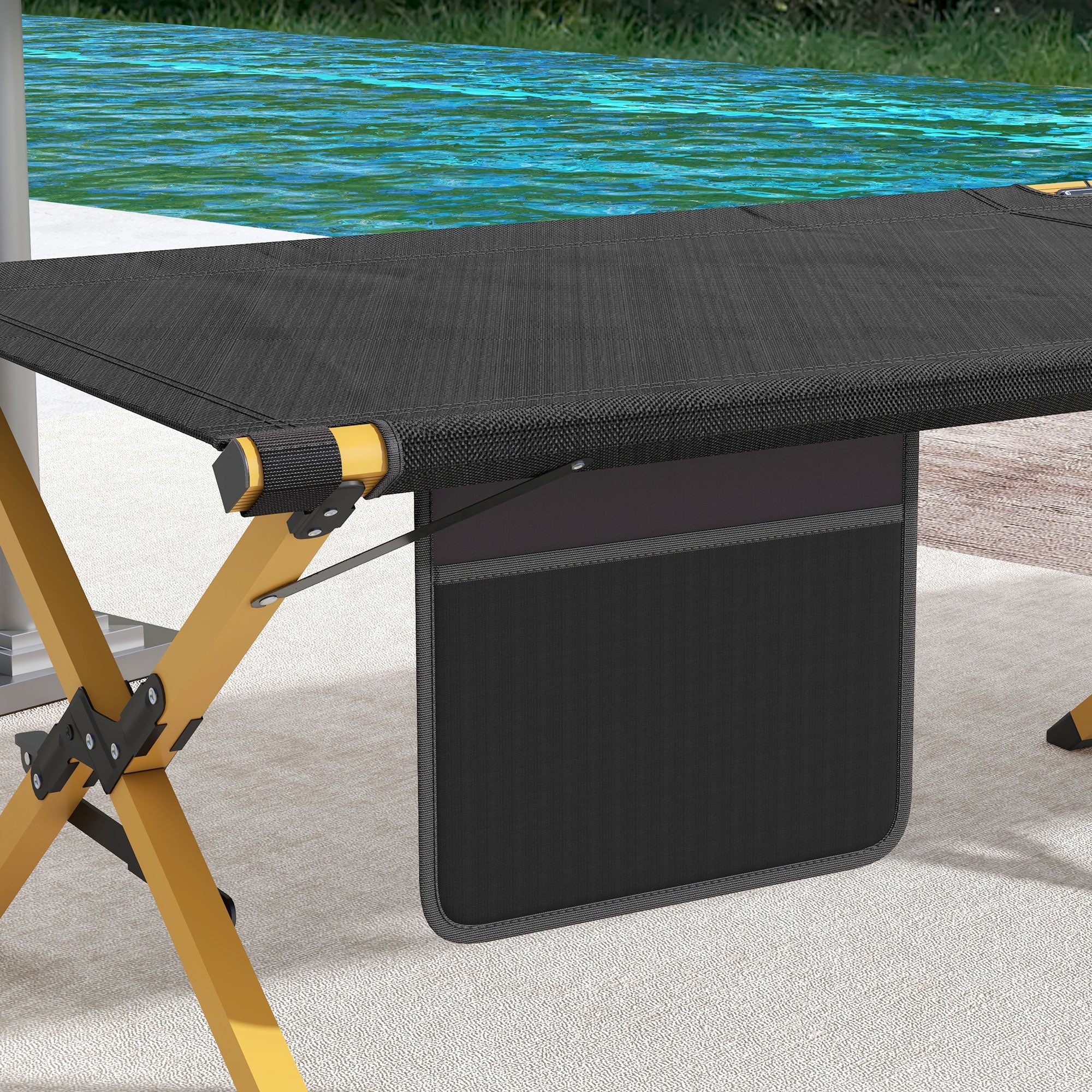 Sun Lounger, Garden Lounger, Foldable Sunbed with Side Pocket, Relaxing Lounger, for Garden, Balcony, Oxford, Black, 196 x 64 x 45 cm