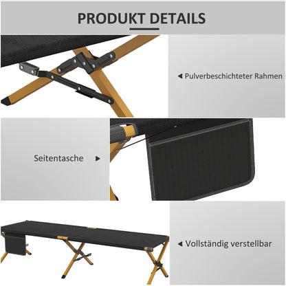 Sun Lounger, Garden Lounger, Foldable Sunbed with Side Pocket, Relaxing Lounger, for Garden, Balcony, Oxford, Black, 196 x 64 x 45 cm