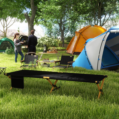 Sun Lounger, Garden Lounger, Foldable Sunbed with Side Pocket, Relaxing Lounger, for Garden, Balcony, Oxford, Black, 196 x 64 x 45 cm