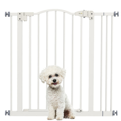 78 cm Indoor Dog Gate, Safety Dog Gate, Extensible Dog Barrier 74-87 cm with Double Lock and Automatic Closure for Stairs and Door, White