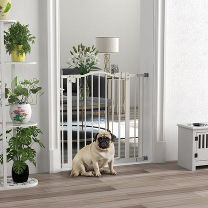 78 cm Indoor Dog Gate, Safety Dog Gate, Extensible Dog Barrier 74-87 cm with Double Lock and Automatic Closure for Stairs and Door, White