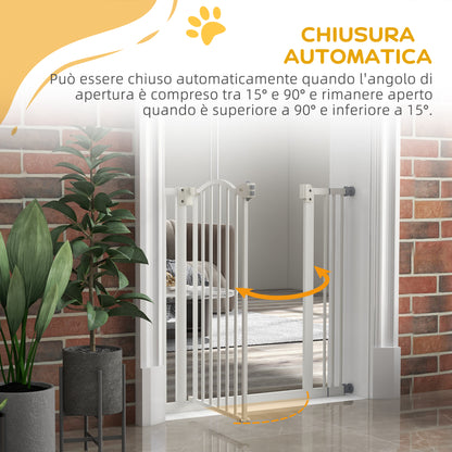 78 cm Indoor Dog Gate, Safety Dog Gate, Extensible Dog Barrier 74-87 cm with Double Lock and Automatic Closure for Stairs and Door, White