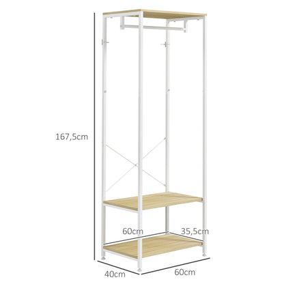 Coat Rack with Shoe Shelf Entryway Furniture Entry Hall Industrial Style 60L x 40W x 167.5H cm Light Wood Look White Metal