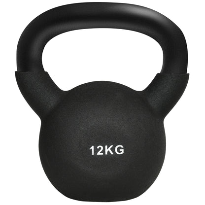 12 KG Cast Iron Kettlebell with Neoprene Coating Floor-Friendly Weight Ball for Weightlifting, Conditioning, Strength and Core Training Black
