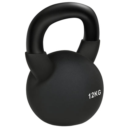 12 KG Cast Iron Kettlebell with Neoprene Coating Floor-Friendly Weight Ball for Weightlifting, Conditioning, Strength and Core Training Black