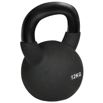 12 KG Cast Iron Kettlebell with Neoprene Coating Floor-Friendly Weight Ball for Weightlifting, Conditioning, Strength and Core Training Black
