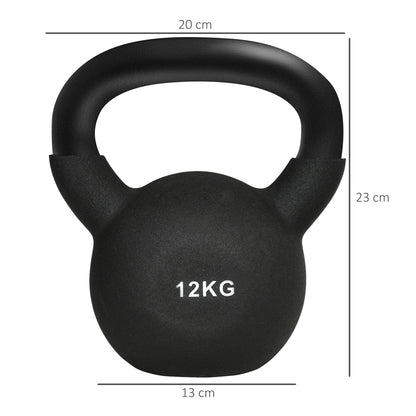 12 KG Cast Iron Kettlebell with Neoprene Coating Floor-Friendly Weight Ball for Weightlifting, Conditioning, Strength and Core Training Black