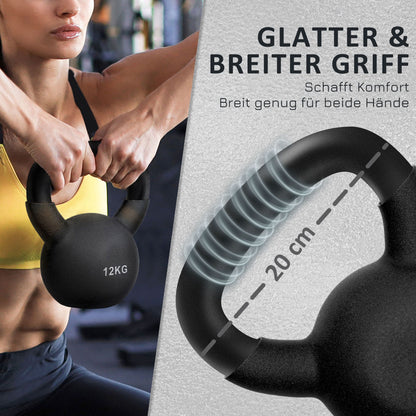 12 KG Cast Iron Kettlebell with Neoprene Coating Floor-Friendly Weight Ball for Weightlifting, Conditioning, Strength and Core Training Black