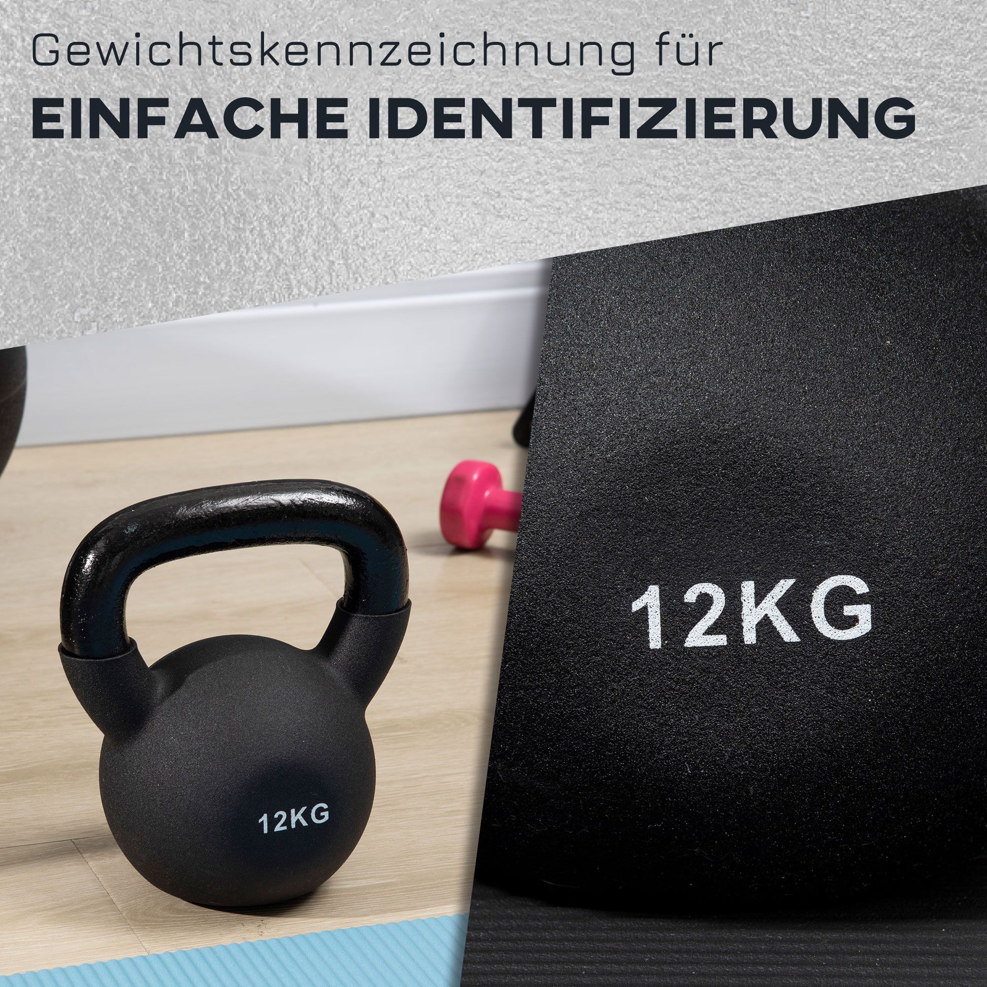 12 KG Cast Iron Kettlebell with Neoprene Coating Floor-Friendly Weight Ball for Weightlifting, Conditioning, Strength and Core Training Black