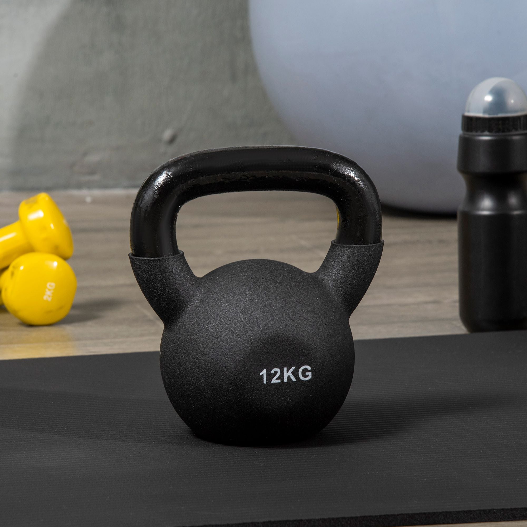 12 KG Cast Iron Kettlebell with Neoprene Coating Floor-Friendly Weight Ball for Weightlifting, Conditioning, Strength and Core Training Black