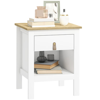 Modern Bedside Table Nightstand with Drawer Open Compartment Side Table for Living Room Bedroom 45x40x55 cm White