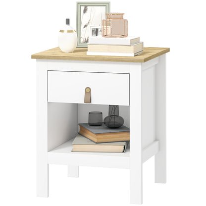 Modern Bedside Table Nightstand with Drawer Open Compartment Side Table for Living Room Bedroom 45x40x55 cm White