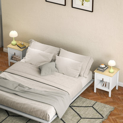 Modern Bedside Table Nightstand with Drawer Open Compartment Side Table for Living Room Bedroom 45x40x55 cm White