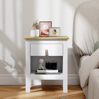 Modern Bedside Table Nightstand with Drawer Open Compartment Side Table for Living Room Bedroom 45x40x55 cm White