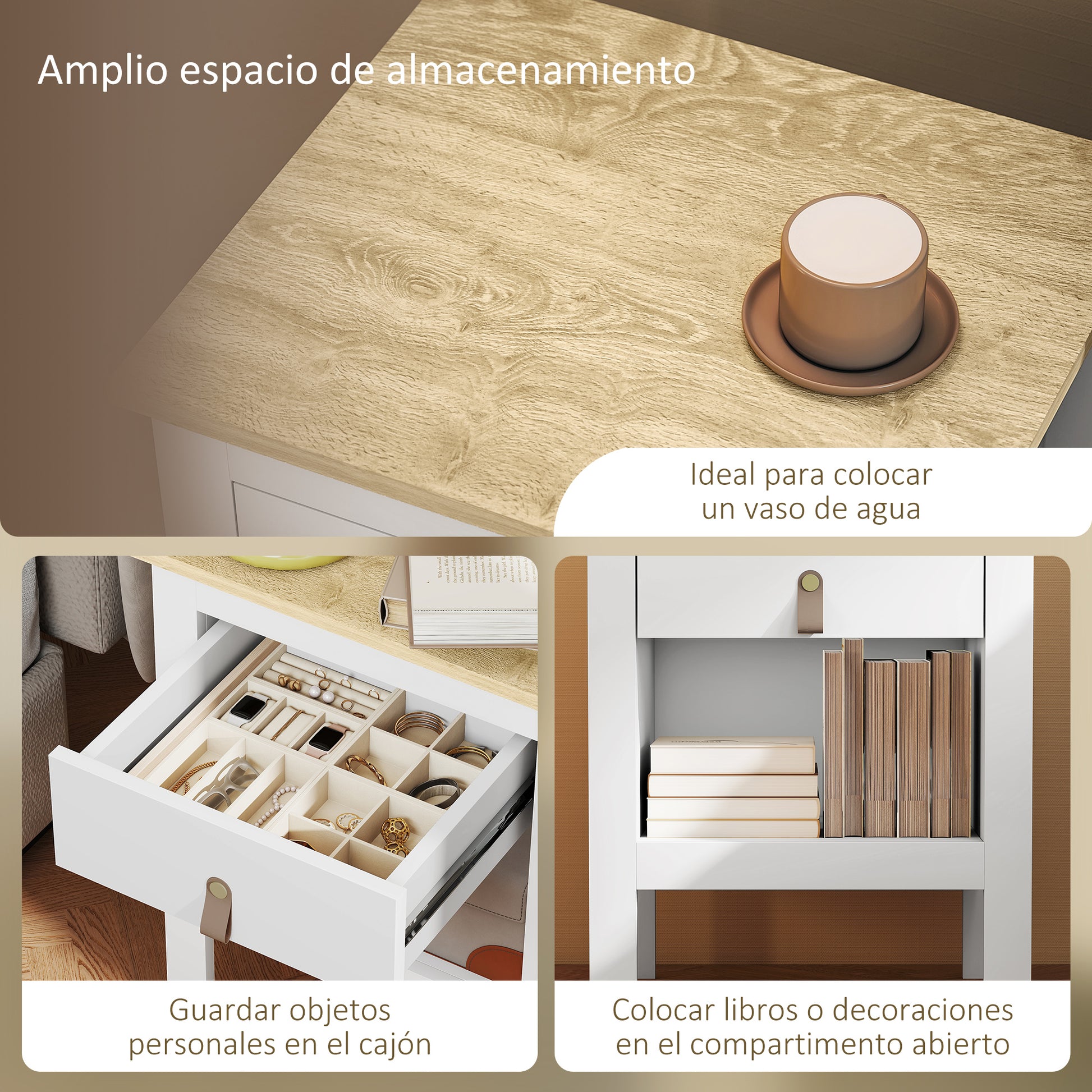 Modern Bedside Table Nightstand with Drawer Open Compartment Side Table for Living Room Bedroom 45x40x55 cm White