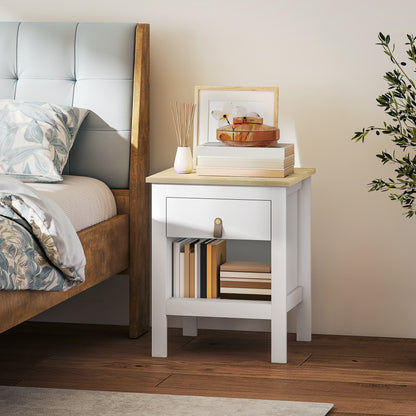 Modern Bedside Table Nightstand with Drawer Open Compartment Side Table for Living Room Bedroom 45x40x55 cm White
