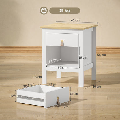 Modern Bedside Table Nightstand with Drawer Open Compartment Side Table for Living Room Bedroom 45x40x55 cm White
