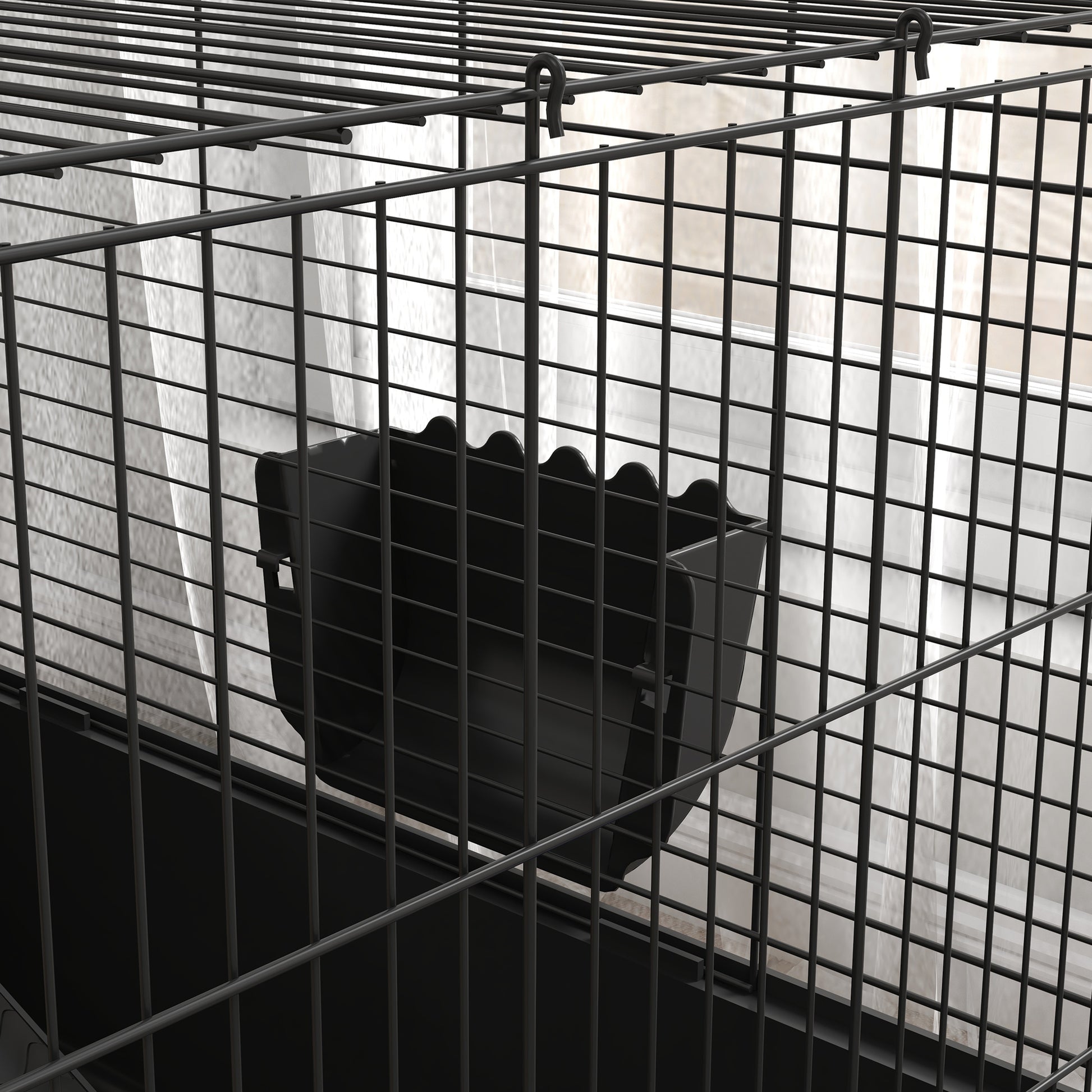 99 cm Small Animal Cage with Run, Small Animal Hutch with Water Bottle, Feeding Bowl, Rodent Cage with Feeding Trough, Guinea Pig Cage for Small Animals Steel Black