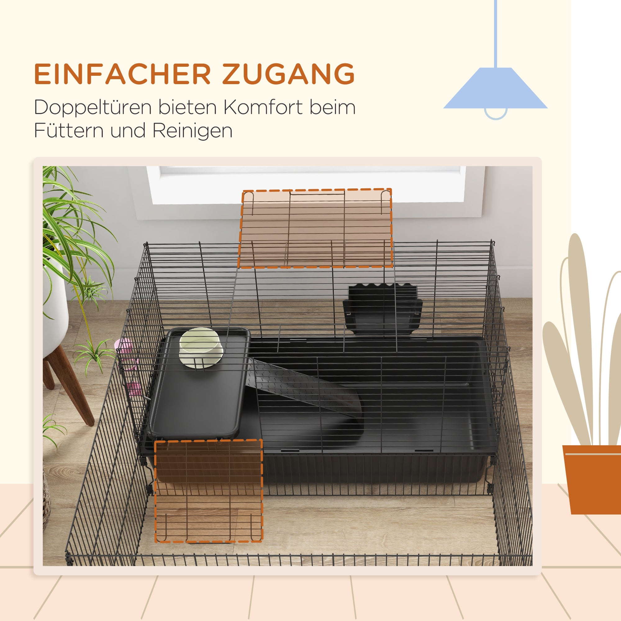 99 cm Small Animal Cage with Run, Small Animal Hutch with Water Bottle, Feeding Bowl, Rodent Cage with Feeding Trough, Guinea Pig Cage for Small Animals Steel Black