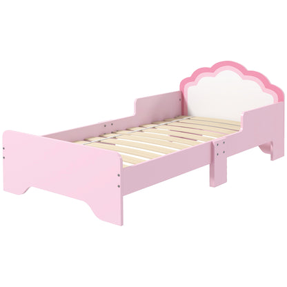 ZONEKIZ Children's Bed for 3 to 6-Year-Olds 143 x 74 x 55 cm Cloud Design - Slatted Base Included, Modern Pink Room