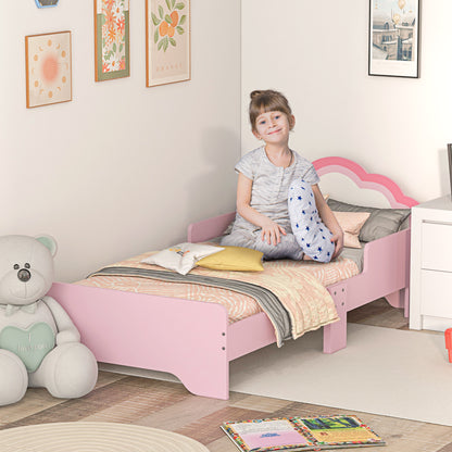 ZONEKIZ Children's Bed for 3 to 6-Year-Olds 143 x 74 x 55 cm Cloud Design - Slatted Base Included, Modern Pink Room